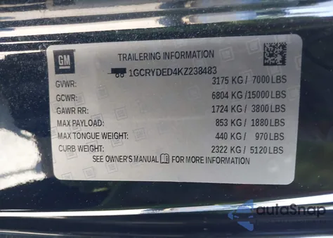 2019 Chevrolet Silverado 1500 Lt z USA, uszkodzony, nr VIN 1GCRYDED4KZ238483